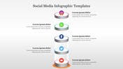 Vertical layout with colorful circular icons for social media in pink, green, blue, teal, and orange, on a light background.