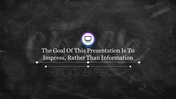 Slide with white text and a purple projector icon in the center, set against a dark chalkboard background.