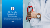 Slide featuring a stethoscope with a description of its use in auscultation, emphasizing its importance in medicine.