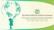 Creative Earth day illustration with flowers and leaves, accompanied by a child silhouette on a green backdrop.
