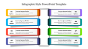 Colorful infographic PowerPoint slide with eight labeled options displayed in a horizontal format for organized information.