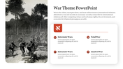 War Theme slide with headings for Interstate, Intrastate, Total, and Limited Wars with placeholder text and icons.