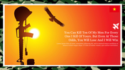 Vietnam war slide featuring a silhouette of a rifle with a sunset background, an eagle flying, and text on the right.