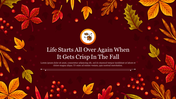 Autumn themed PowerPoint slide with colorful fall leaves and berries, set against a deep red background.