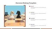 PowerPoint slide showing two chess pieces, a white and black knight, with decision making categories on the side.