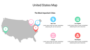 A United states map highlighting major cities like new york, los angeles, chicago, and washington with icons and text.