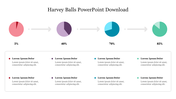Harvey Balls PowerPoint slide with four percentage indicators progressing from left to right with placeholder text.