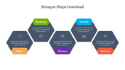 Hexagonal PPT template showing steps for Business, Growth, Process, and Success with icons and placeholder text.