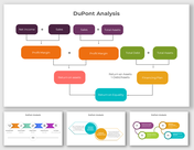 Dupont analysis overview slides illustrating the calculation of profit margin with different layout designs with icons.