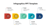 Infographic layout with rounded squares and icons in red, yellow, green, teal, and blue in a horizontal arrangement.