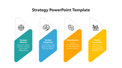 Strategic planning infographic with 4 diagonal panels featuring slanted design and white business strategy icons.