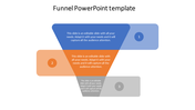 Three stage funnel infographic slide with text placeholders, color coded sections, and numbered labels on a white backdrop.