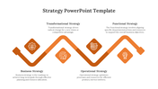 Slide with four orange diamond icons connected by zigzag lines, representing different types of business strategies.