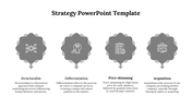 Strategy layout with four decorative gray icons showing gear, chess, checklist, and handshake, with captions underneath.