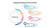 Sample business slide illustrating the concepts of business, process, target, and success, with colorful graphics and labels.
