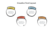 Creative layout with four outlined blobs, each topped with a colored ribbon-style label and editable text inside.