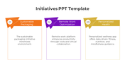 Colorful infographic slide showcasing three key initiatives with numbered banners and descriptions on a white backdrop.