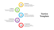 Tactics infographic PPT slide with a vertical sequence of five numbered steps from business to negotiation with text.