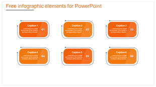 Infographic slide with six orange hexagonal shapes, each numbered connected by arrows, representing steps with caption areas.