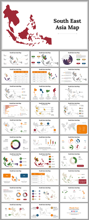 South East Asia map slides featuring various maps and charts for regional analysis.