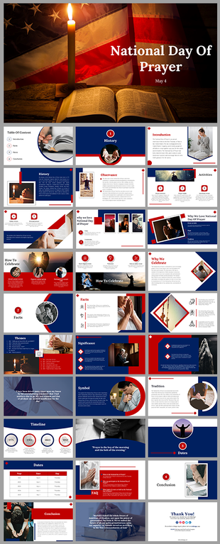A pack of national day prayer slides featuring themes, activities, and ways to celebrate the day with text.