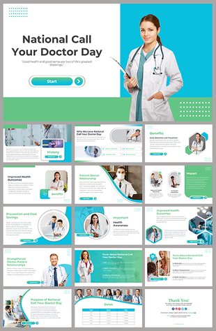 National Call Your Doctor Day presentation slides highlighting health benefits, prevention, and patient doctor relationships.