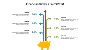Financial infographic with a yellow piggy bank and vertical upward arrows showing percentages and captions on both sides.