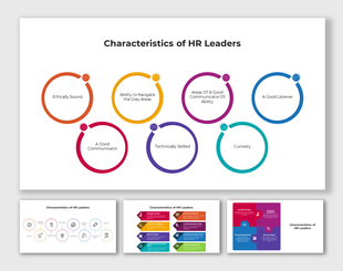 Infographic PPT slides highlighting the key characteristics of HR leaders in different colorful layout designs with icons.