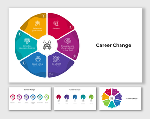 A pack of career change slides with various colorful layout designs and icons.