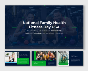 Slides for National Family Health Fitness Day USA highlighting family fitness, health awareness, and preventive care focus.