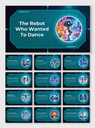 The Robot Who Wanted to Dance presentation showcasing a robot's journey to achieve its dream of dancing on stage.
