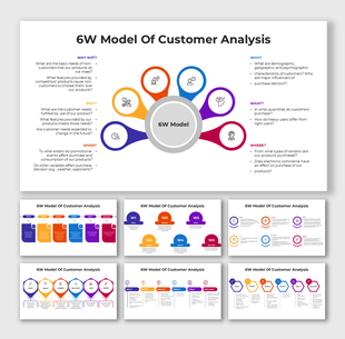 6W Model of Customer Analysis slide with six key questions for understanding customer behavior and decision-making.