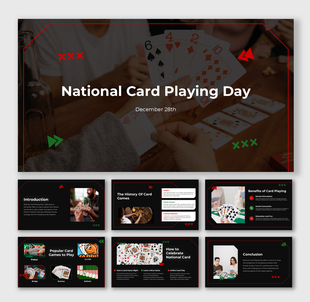 Presentation on National Card Playing Day featuring card game history, types of games, and ways to celebrate the day.