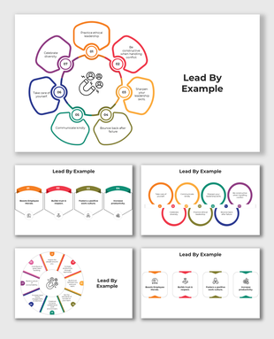 Lead By Example slides with colorful circular and diagram graphics featuring placeholder caption areas.