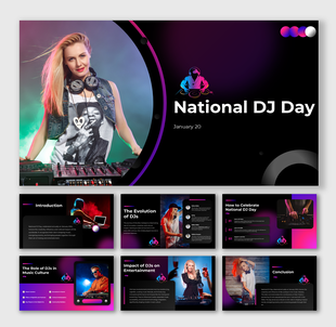 Vibrant National DJ Day presentation featuring DJ history, music culture, and celebration ideas with bold and dynamic visuals