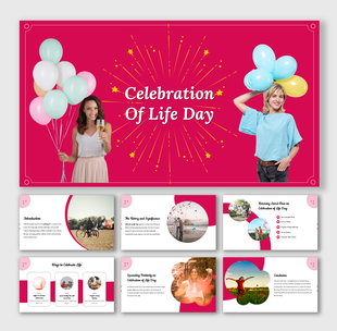 Vibrant Celebration of Life Day presentation featuring balloons, positivity, and ways to honor loved ones with colorful visua