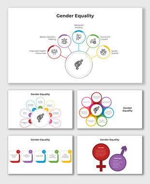 Gender Equality presentation showcasing benefits, challenges, and strategies for achieving equality in various areas.