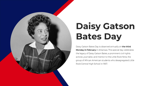 Daisy Gatson Bates Day tribute with a portrait and description of the civil rights activist’s contributions.