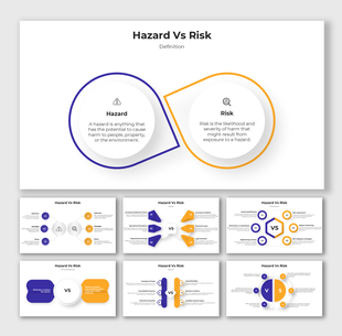 Comparison of hazard and risk using visual elements highlighting their definitions and differences.