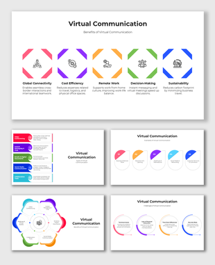 Visual representation of virtual communication types, including video calls, chats, and collaboration tools.