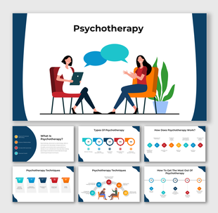 A therapist and a client engaged in a psychotherapy session, with speech bubbles indicating conversation.