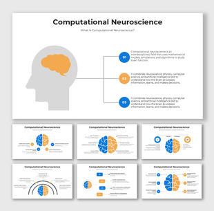 Illustrated Computational Neuroscience deck showing brain halves, numbered lists, and editable content areas for concepts.