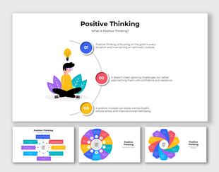 Presentation layout featuring a meditating person, numbered steps, and vibrant circular diagrams.