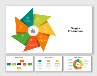 A structured biogas production presentation with diagrams, flowcharts, and key influencing factors.