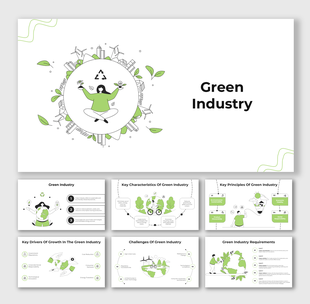 Green industry presentation with sustainable visuals, circular design elements, and content placeholders.