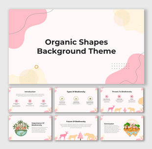 Organic shapes background theme with pastel tones, abstract curves, and illustrated biodiversity visuals.