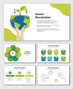 Green Revolution infographic with Earth, farming visuals, and diagrams explaining methods, impacts, and importance.