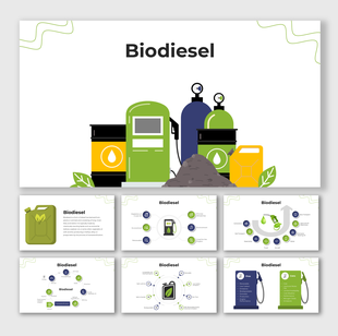 Biodiesel infographic with green fuel icons, pumps, and barrels showcasing benefits, production, and environmental impact.