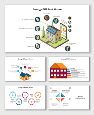 Energy Efficient Home diagram with solar panels, insulation, and smart systems for optimized energy savings.