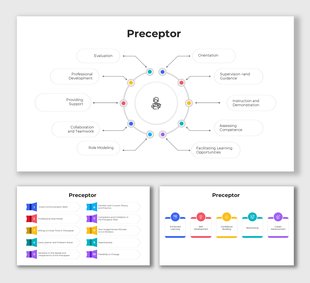 Circular infographic showing preceptor roles with labeled segments and central icon-based layout.